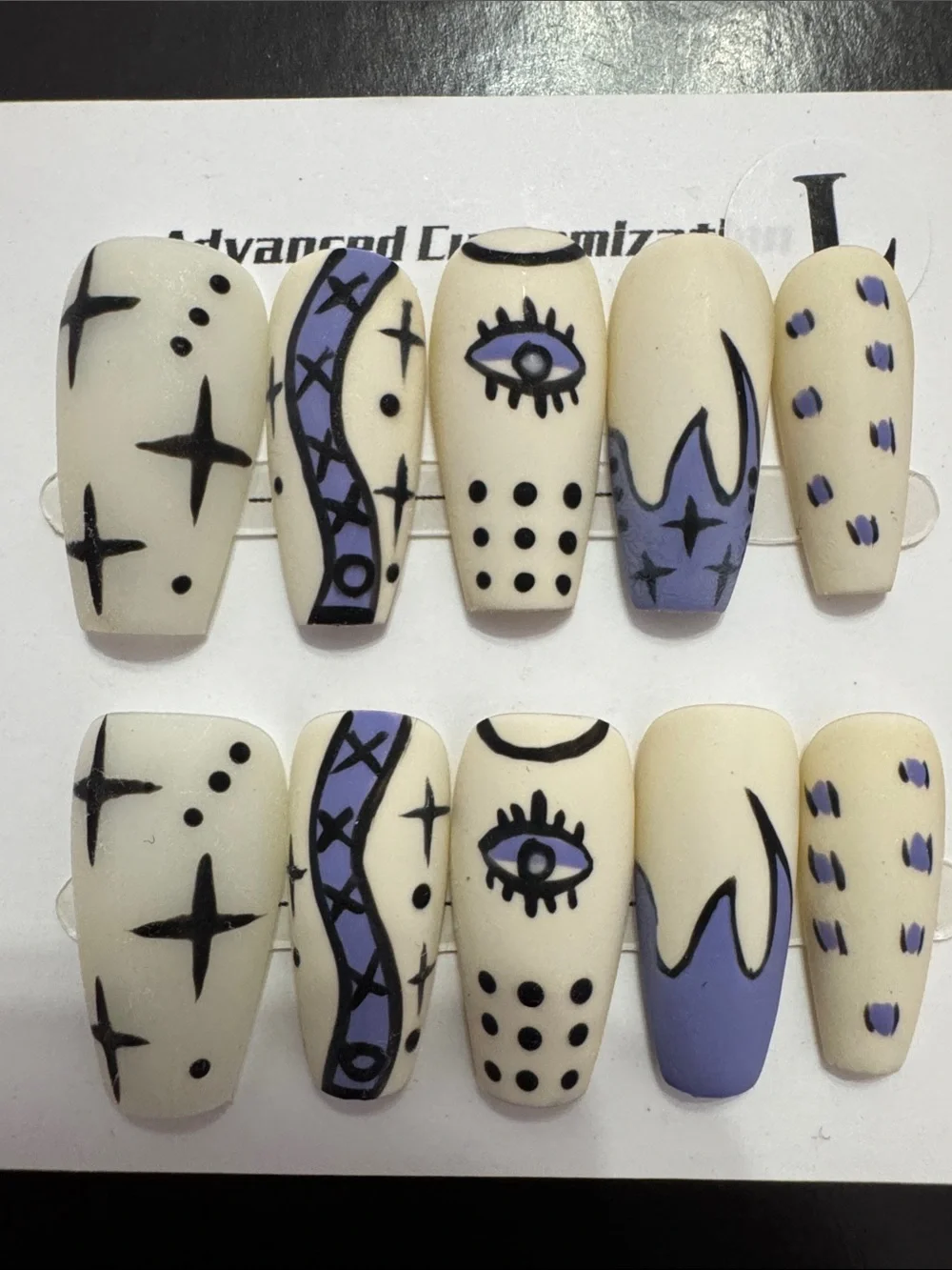 Hand-Painted Cream & Lavender Press-On Nail Set